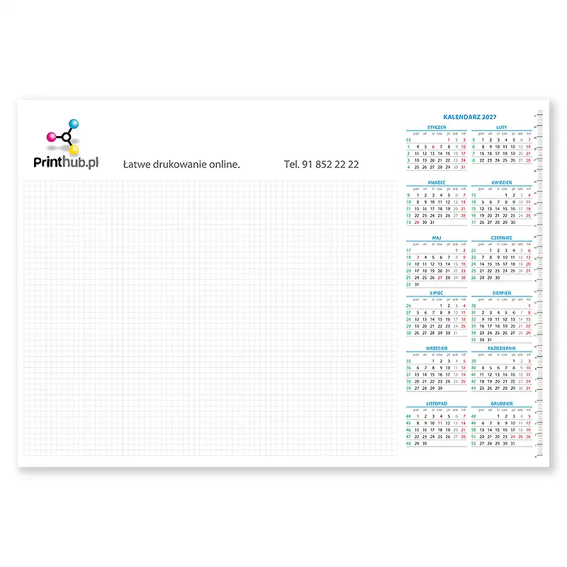 Praktiskt skrivbordsunderlägg A2, 2027 med kalender, linjal och ett enormt anteckningsblock!  <br>Plats för din reklam är 420x80 mm (A2) eller 340x63 (B3)