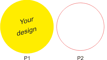 <strong>Exempel på PDF för utskrift av klistermärket</strong><br> P1. första sidan PDF - design med bakgrund.<br> P2. andra sidan PDF - skärlinje.<br>