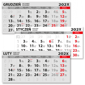 Kalender 3 - 315x140 mm, trespråkig med namnsdagar och helgdagar